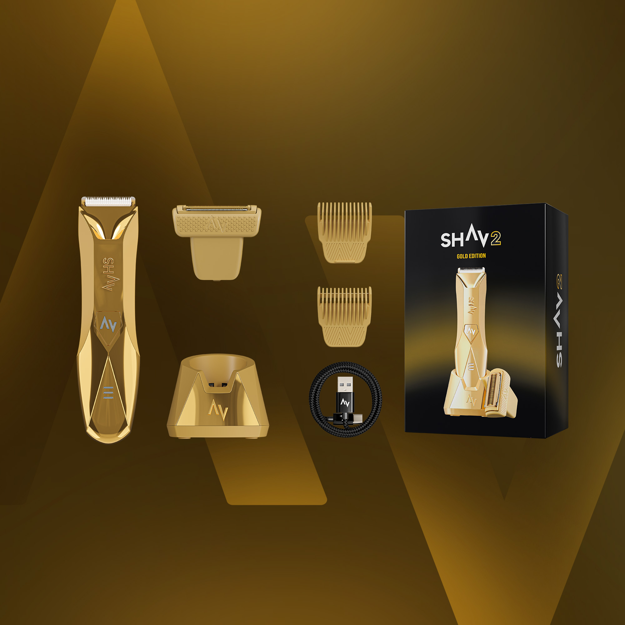 shav gold set on a gold background and gold blades
